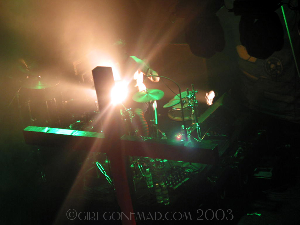 Photo of the Genitorturers at the Key Club in LA highliting the drumkit. John Schlick was the Lighting Designer for this show.