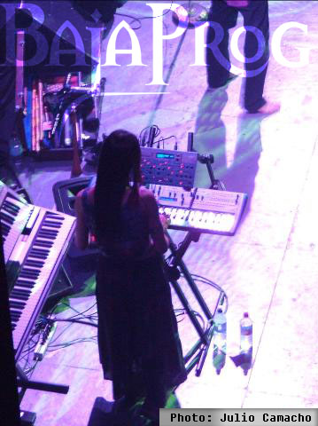 Photo of Brandi of Ozric Tentacles at a show where John Schlick did the Concert Lighting Design.