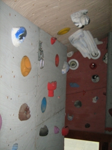 Picture of the Climbing wall in my house. Looking at the ceiling of it.