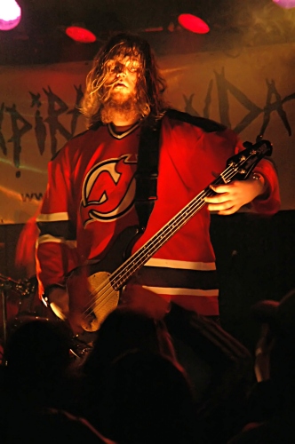 Shot of the Bass Player of Expiration Date: Doesn't he look like a monster?.  John Schlick was the Lighting Designer for this show.