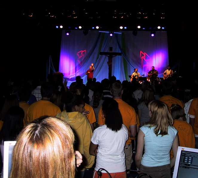 Stubenville Retreat: Blue and Red Triangles.  Lighting Designer: John Schlick